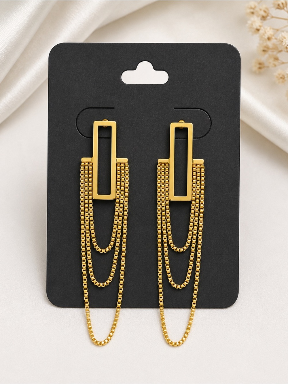 Gold Chain Drop Rectangle Earrings - Women Jewelry